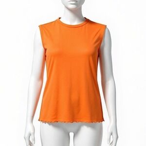 Sweet Pea Womens Sleeveless Mesh Top Large Orange Stretch Sheer Layered Clubwear